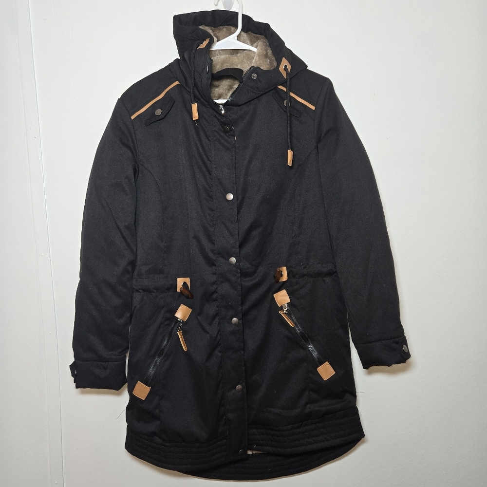 Womens Black Fleece Lined Hooded Winter Coat New Size Medium